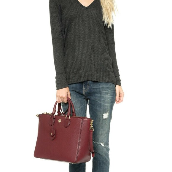 NWT Tory Burch Robinson Large Leather Tote BROWN - Picture 3 of 12